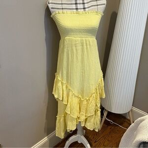 Butter Yellow Strapless Ruffle Dress